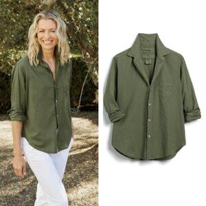 Frank & Eileen Womens Relaxed Cotton Button-Up Shirt Size L Army Green
